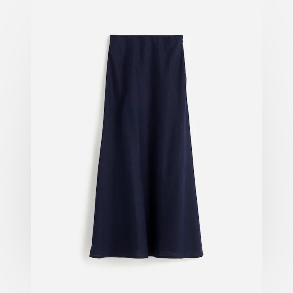 Madewell 100% Linen Bias Cut Maxi Skirt Navy Blue Size 4 Elastic Waist - Picture 3 of 12